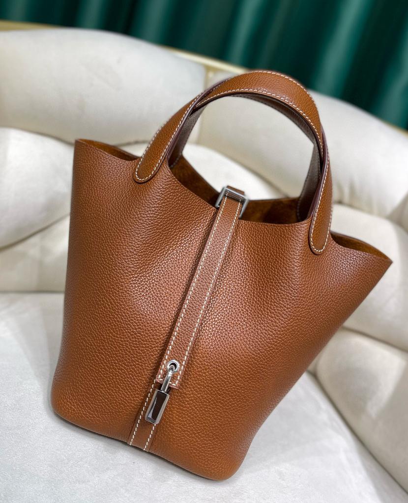 Корзина для овощей из воловьей кожи, сшитая вручную вощеной нитью для детей, обернутая в натуральную кожу с узором личи, сумка-ведро для воды для женщин