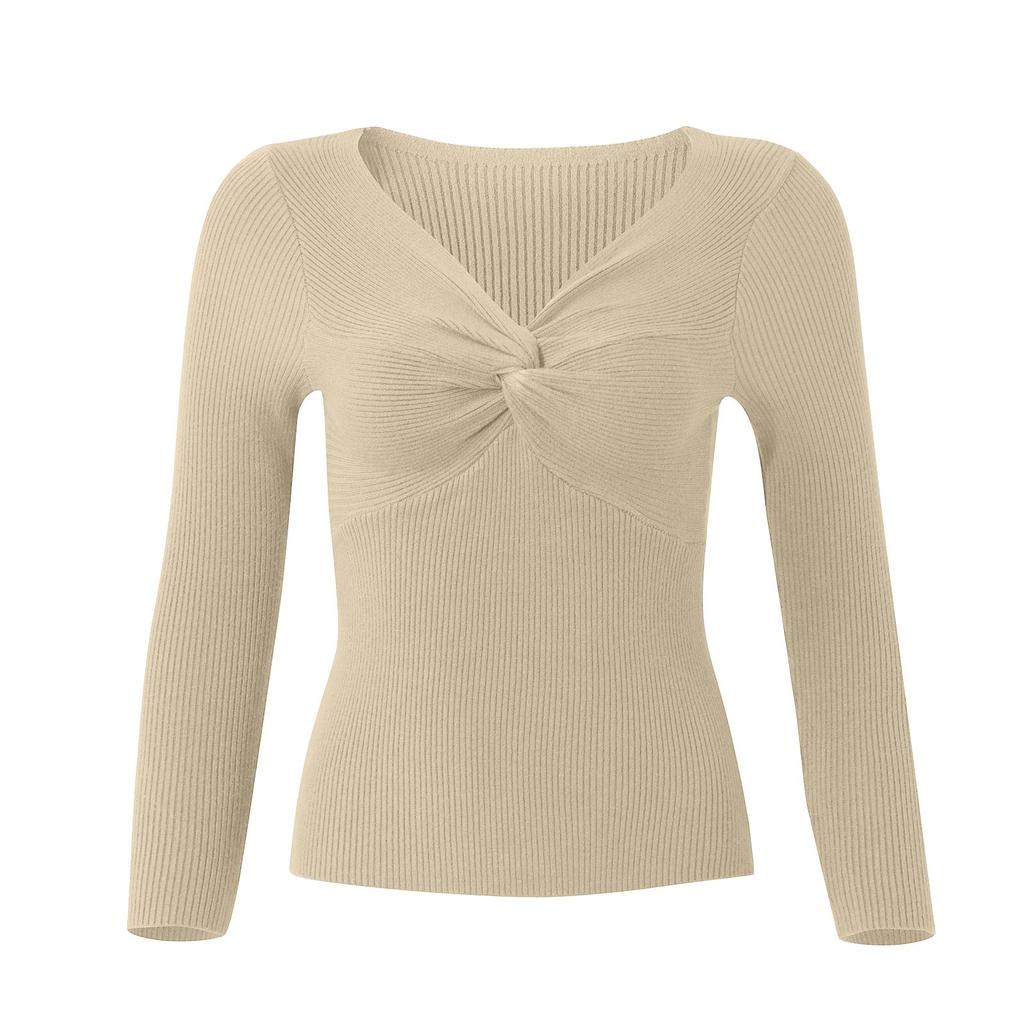 Women's Autumn And Winter Long-sleeved V-neck Knitted Sweater Slim Solid Color Pullover Knitted Sweater
