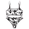 Women's Sexy Lingerie Two-piece Flocking Black Mesh Seductive Sexy Lingerie EMA