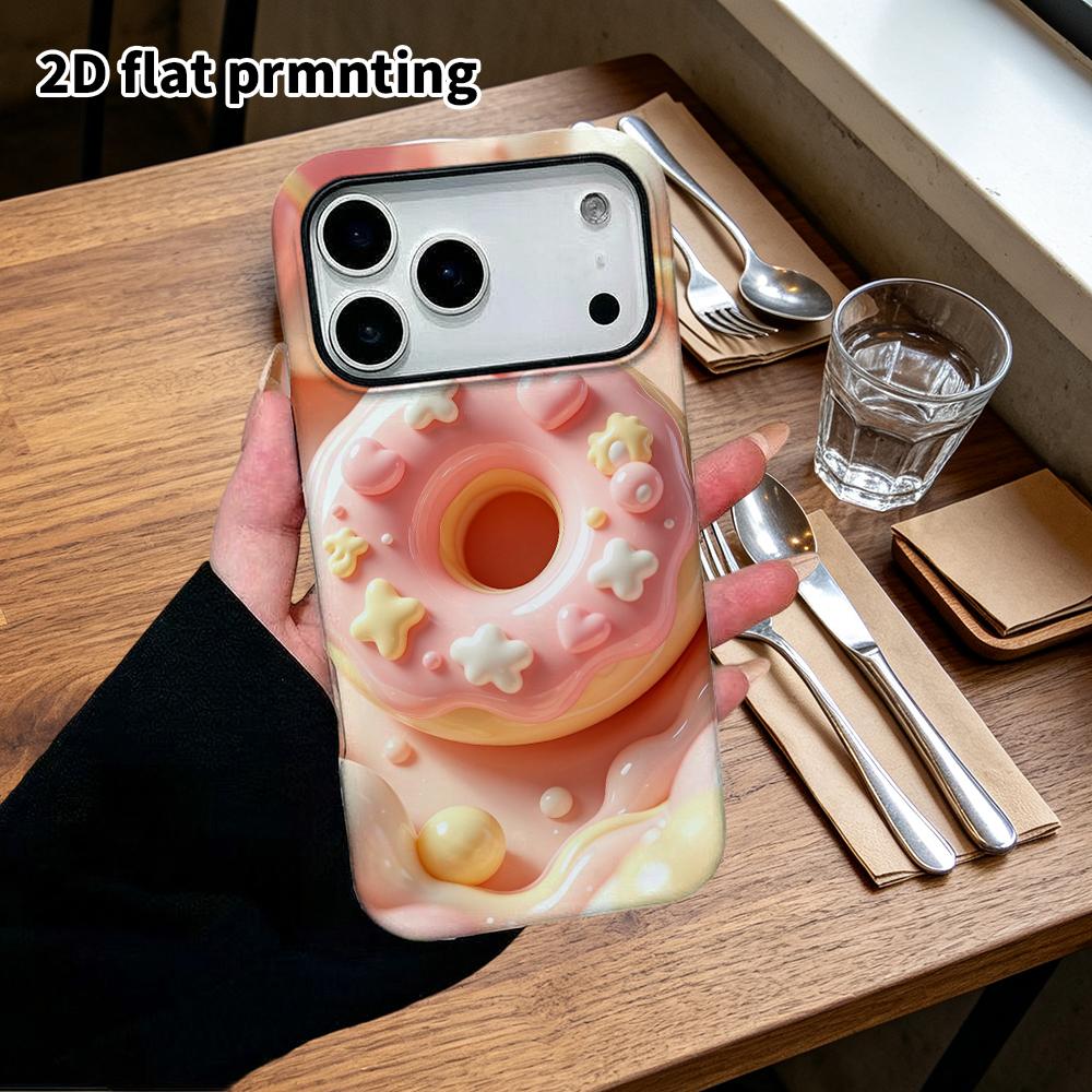 Phone case: 2D flat design suitable for iPhone 18 17 16 15 14 13 Pro protective case, pink sugar donut, perfect Christmas and Halloween holiday gift