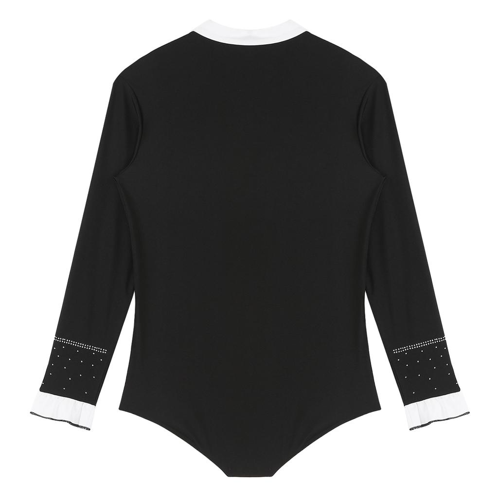 Мужской облегающий танцевальный купальник-комбинезон для латиноамериканских танцев, танго, бальных танцев, длинный рукав, оборчатый воротник, блестящий боди со стразами