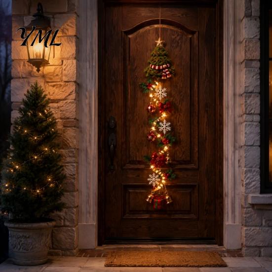 Custom Yarn Craft Ornament Glowing Christmas Door Hanger, Crochet Spiral with LED Lights, Snowman Santa Reindeer Entryway Festive Decor Angel
