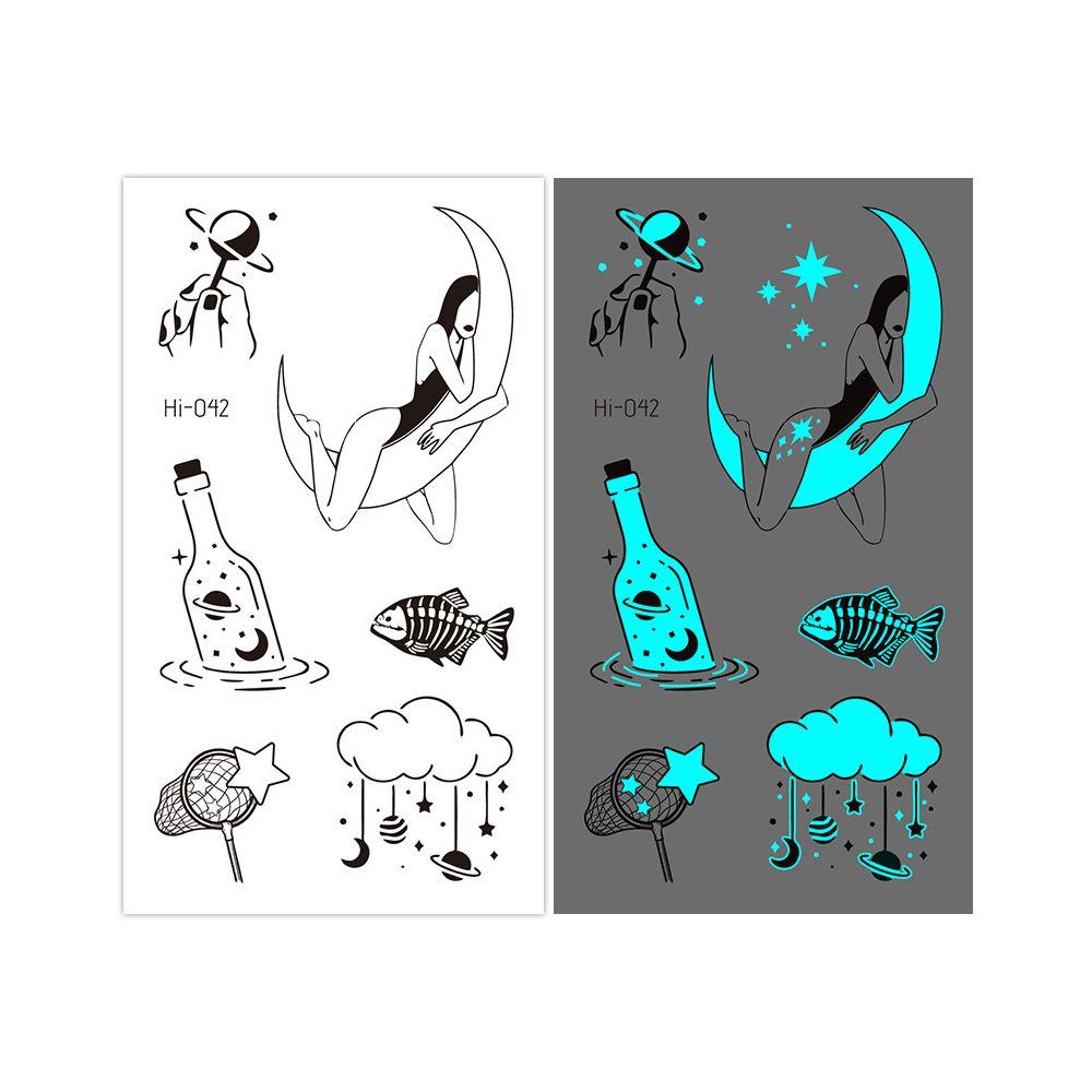 Star Feather Men Women Tattoo Sticker Blue Luminous Fake Tattoo Temporary Tattoos Body Art