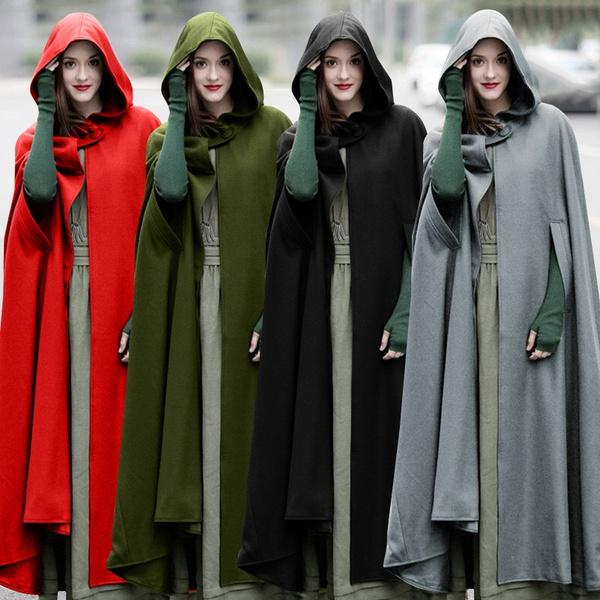 Autumn Winter Gothic Trendy Maxi Hooded Wool Cloak Cardigan Coat Maxi Cashmere Hoodie Long Cape Costume Cosplay Outerwear
