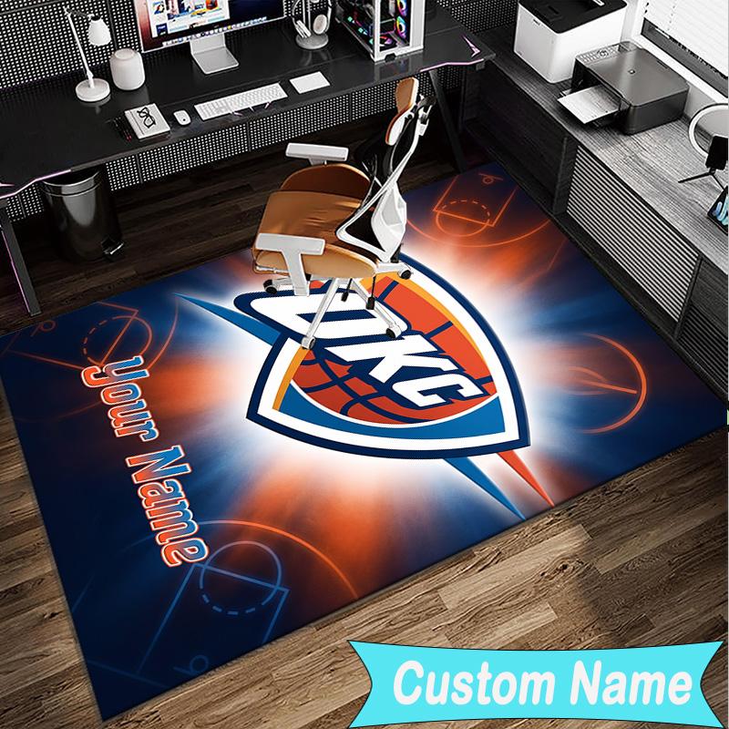 Custom Name Rug Thunder Basketball Team Area Rug Suitable for Indoor And Outdoor,Carpets for Homes, Offices,Living Rooms,Home Decor,Christmas Gift