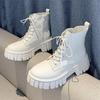 Fashion Rimocy 2025 New Women White Ankle Boots PU Leather Thick Sole Lace Up Combat Booties Female Autumn Winter Platform Shoes Woman