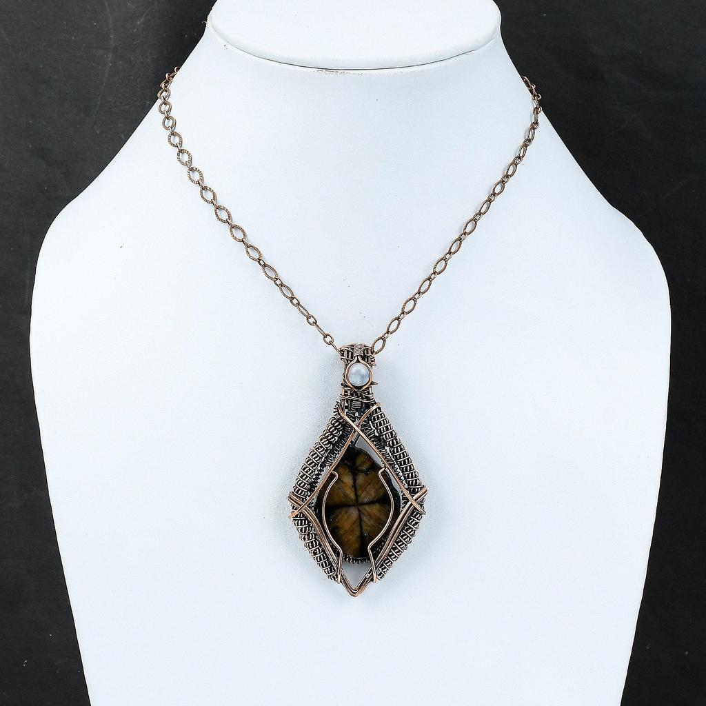 Chiastolite Pendant Copper Wire Wrapped Pendant Genuine Gemstone Pendant Copper Wire Wrap Jewelry Handmade Pendant Rainbow Moonstone Jewelry