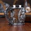 Medieval Viking Dragon Beer Mug Stainless Steel Lined Resin 450ML Large Capacity Barrel Mug Halloween Home Decoration