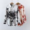 Autumn Retro Minimalist Printed Long Sleeved Satin Shirt for Women