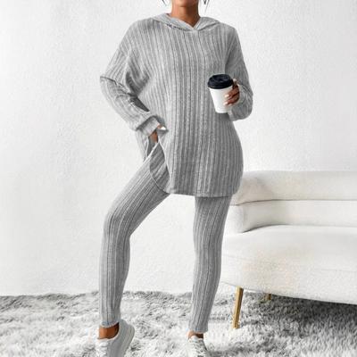 2 шт./комплект женский костюм с капюшоном брюки средней длины с капюшоном длинные рукава топ