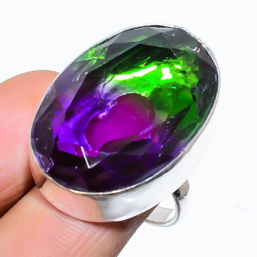 Bi-Color Tourmaline Gemstone 925 Sterling Silver Gift Jewelry Ring Size 9