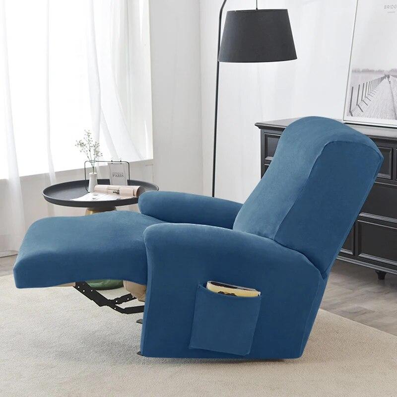 Stretch Velvet Recliner Sofa Cover Living Room Elastic Warm Soft Home Decor Single Sofa Covers with Pocket Furniture Protectors