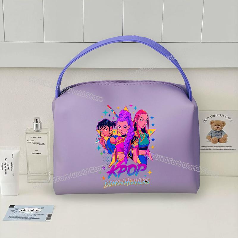KPop Demon Hunters Handheld Make Up Bag Organizer for Women Portable Tracvel Cosmetics Handbag Waterproof Toiletry Makeup Bags