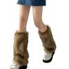 1 Pair Winter Calf Covers Faux Fur Fuzzy Anti-slip Solid Color Elastic Thickened Daily Wear Sports Outing Leg Warmers
