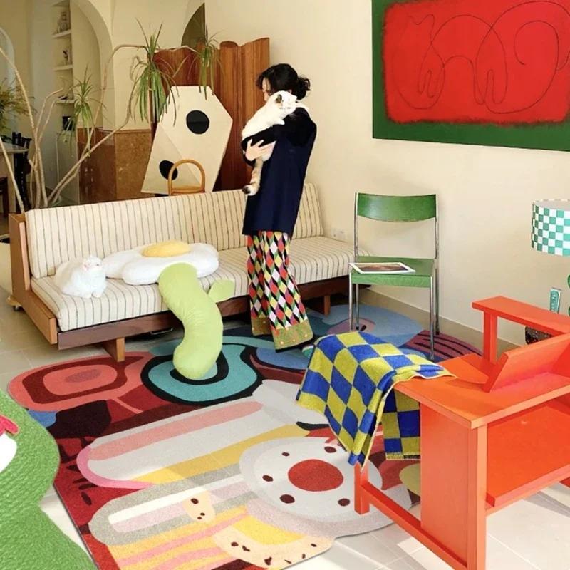 Living Room Carpet Colorful Trendy Special-shaped Bedroom Bedside Rug  Fluffy Plush Fashionable Coffee Table Floor Mat