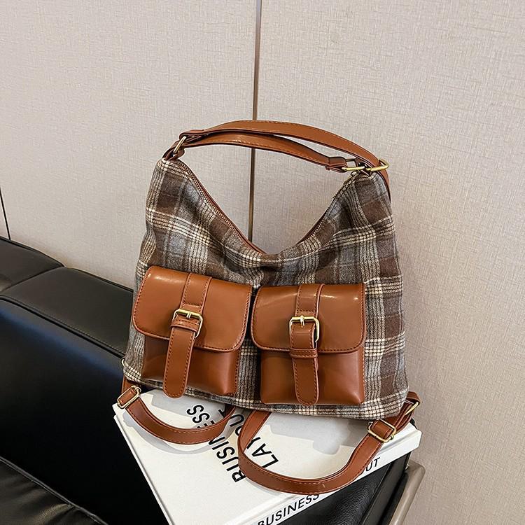 Сумка через плечо из шерсти в стиле ретро 2024 года контрастного цвета — трансграничная мода на осень/зиму