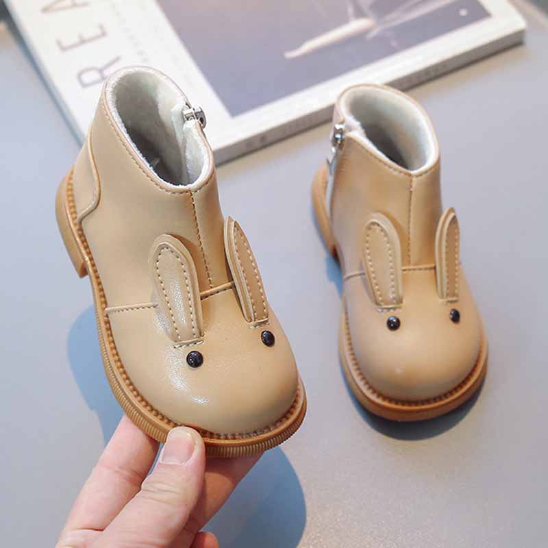 Осенне-зимние сапоги для девочек, детские ботинки принцессы с милым кроликом, нескользящая уличная обувь для малышей, теплые кашемировые сапоги для детей