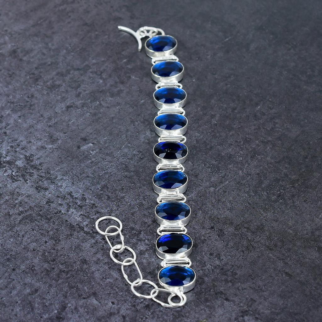 Браслет ручной работы из серебра 925 пробы с драгоценным камнем London Blue Topaz, длина 7-8 дюймов, a4o38