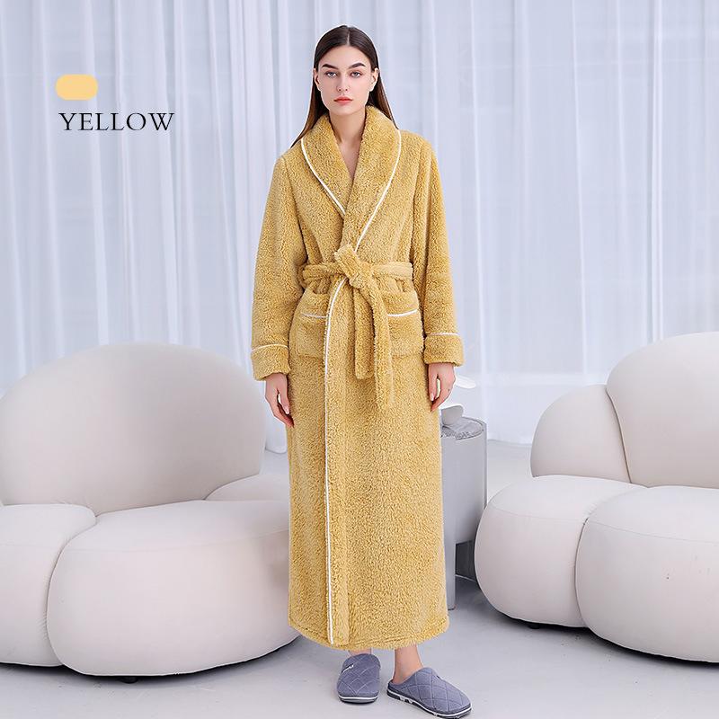 Халат для отдыха Простой утолщенный и удлиненный банный халат из хлопка и фланели «Шу» для пар, увеличенный размер, удобный и элегантный плюшевый банный халат
