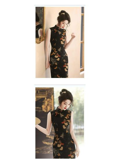 2024 Black Summer Cheongsam Set: Retro Shanghai Sleeveless Style