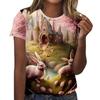 Летний топ с круглым вырезом и 3D-принтом в виде цветов, животных и кроликов, модные повседневные женские футболки с короткими рукавами