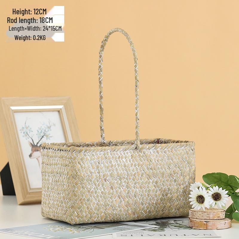 Handheld Flower Basket for Fresh & Dried Flowers, Woven with Willow, Rattan & Straw - Perfect for Flower Arrangement or Picnic