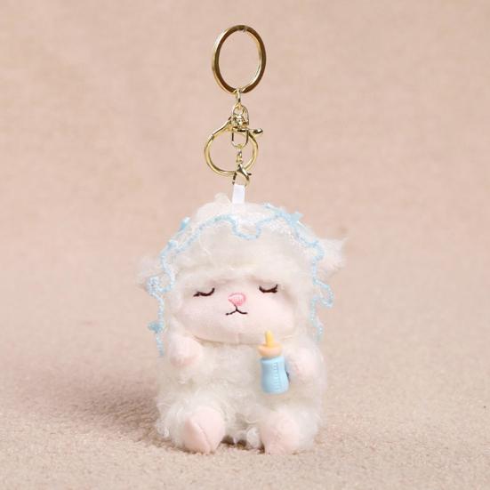 Plush Seated Sheep Keychain Pendant with Metal Ring for Backpack Keys, Soft Cute Lamb Keychain, Stuffed Animal Bag Charms