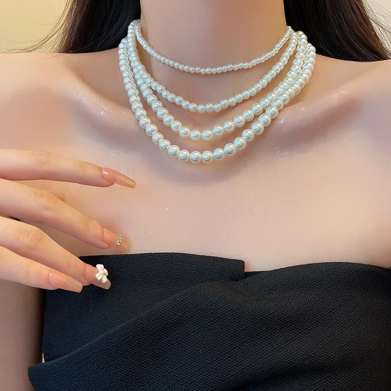 French Lazy Pearl Necklace Women'S Premium Temperament Clavicle Chain Year Sweater Necklace