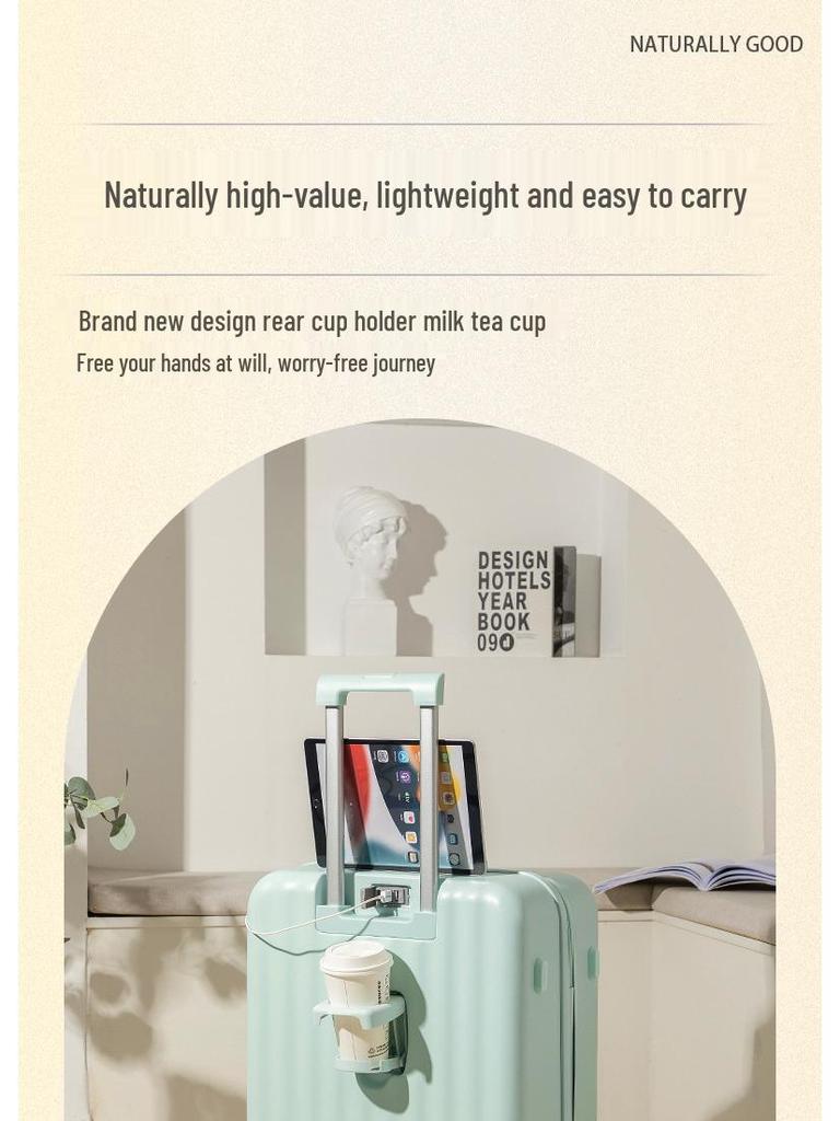 Легкий женский чемодан-спиннер 20 дюймов с подстаканником - Ручная кладь в свежем стиле