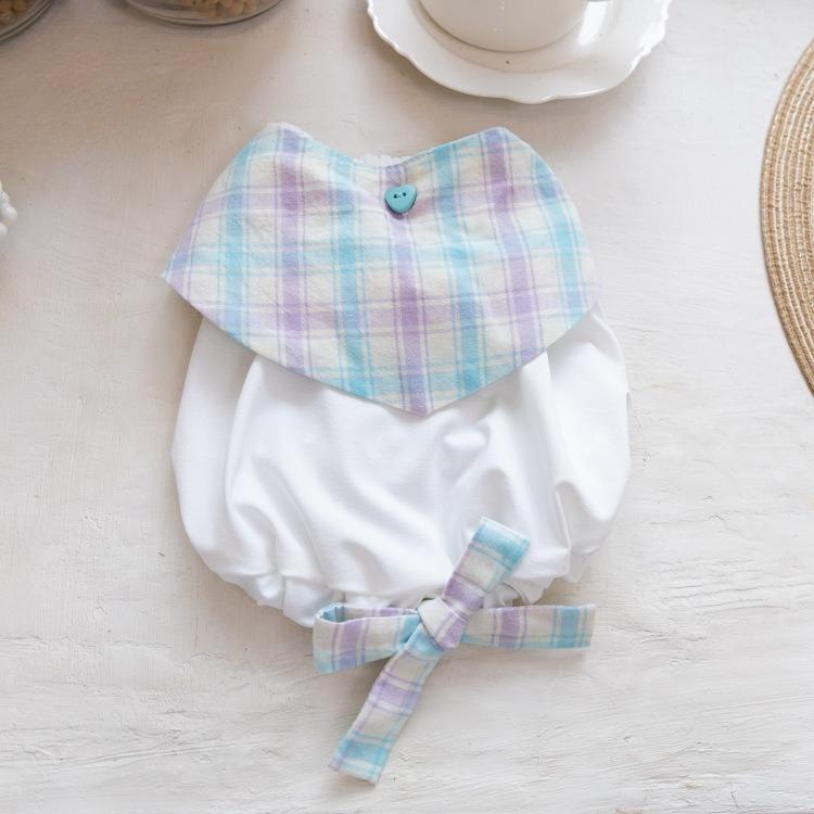 Pet Spring Cool Sun Protection Vest Drool Towel Pet Couple Clothing Decoration Teddy Cute Plaid Dress Puppy Clothes