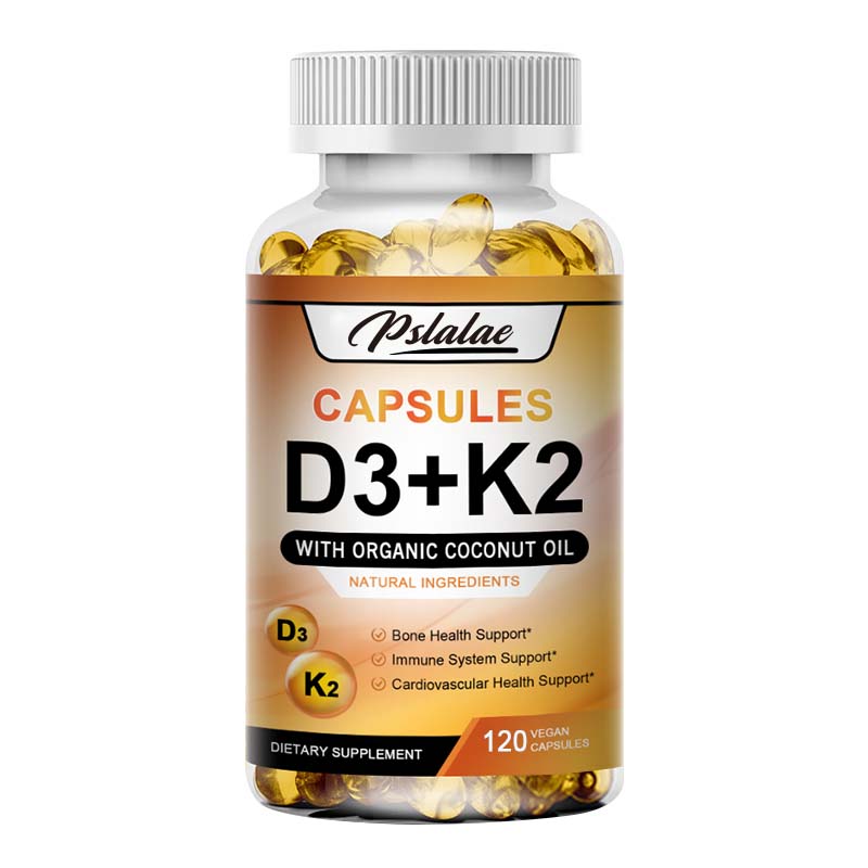 Капсулы с витамином D3 + K2, с органическим кокосовым маслом, - Поддержка здоровья костей, Поддержка иммунной системы, Поддержка сердечно-сосудистой системы