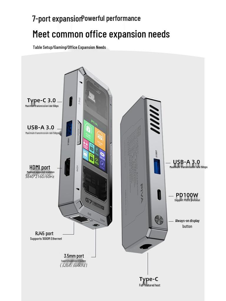 Док-станция Piva G71 Smart Type-C: HDMI 4K60Гц, Gigabit Ethernet, Высокоскоростной разветвитель