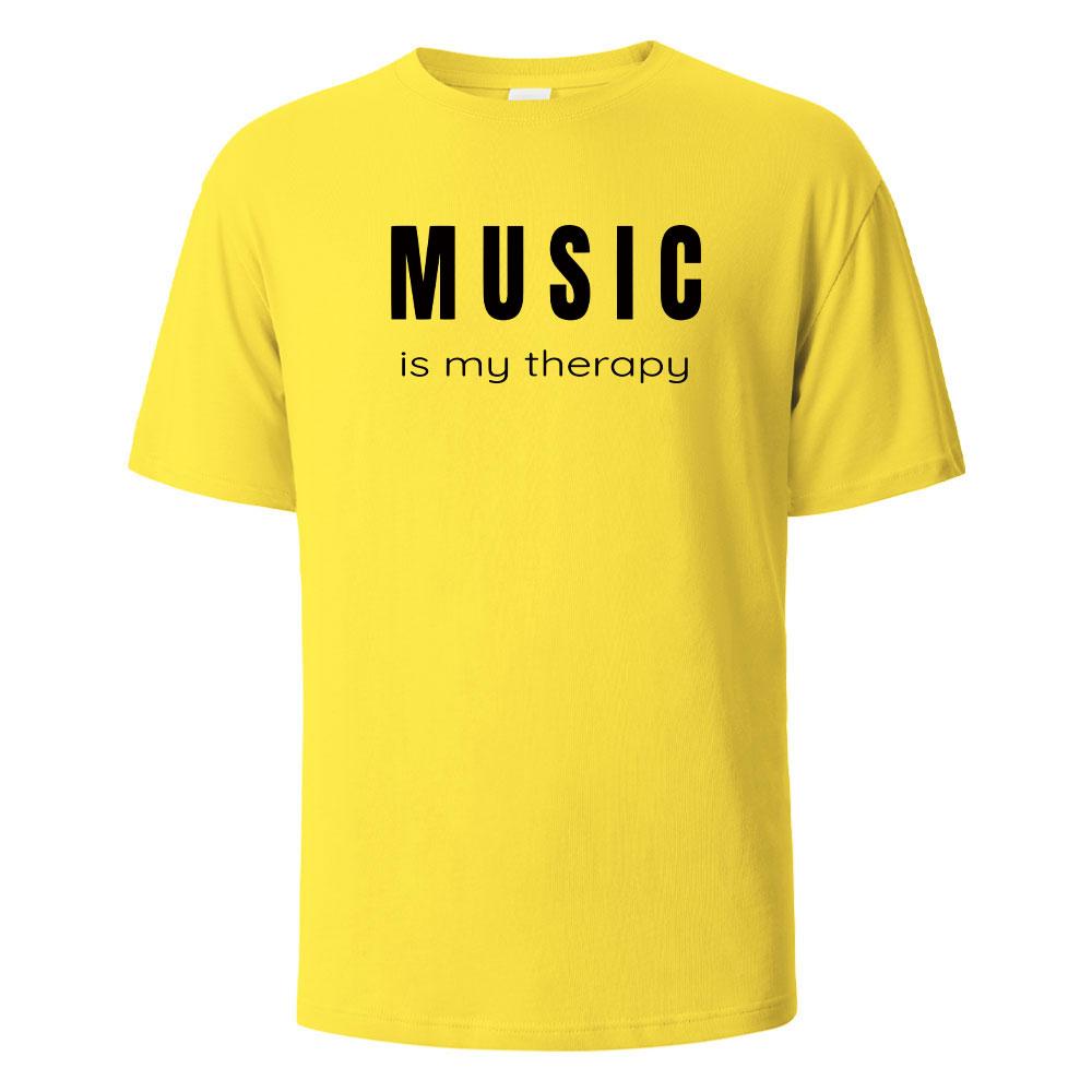 Футболка с принтом Music Is My Theropy из хлопка, повседневная, с короткими рукавами, летние футболки для мужчин и женщин, 100% хлопок, с круглым вырезом, свободного покроя, уличная футболка
