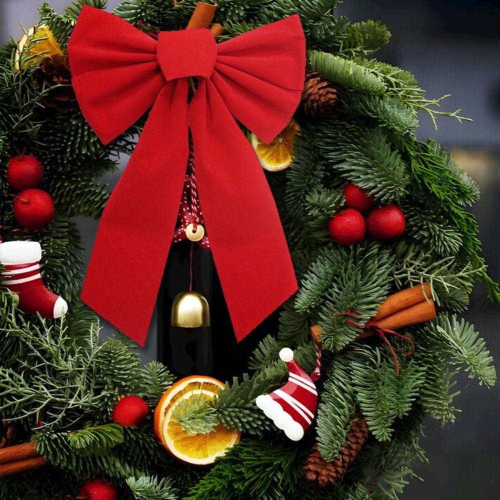 Home Decoration Large Size Red Velvet Bow with Tie DIY Wreath Bow Reusable Christmas Tree Bow Festive