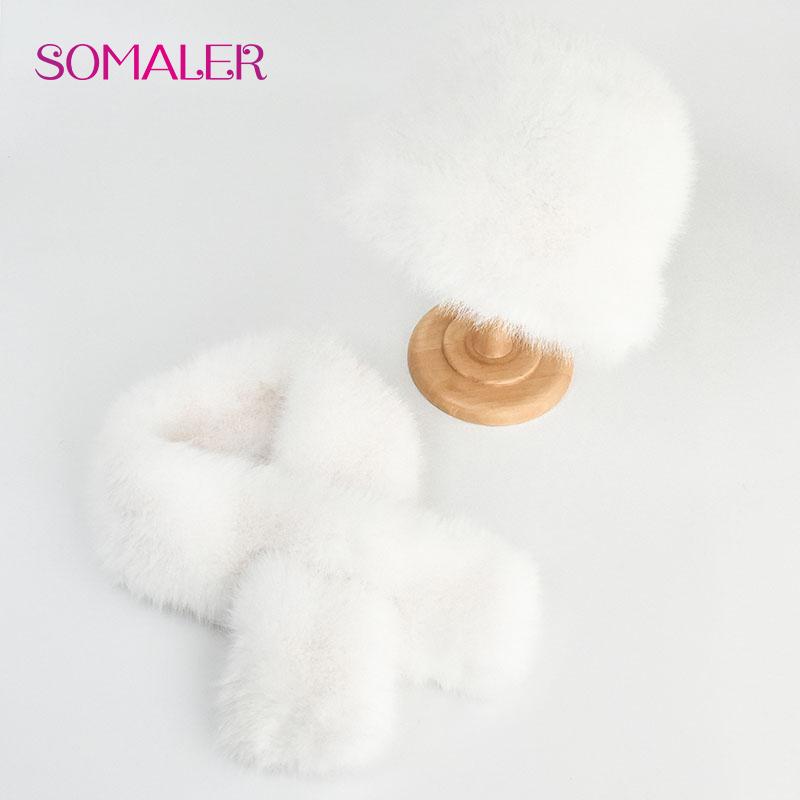 SOMALER Зимняя шапка из искусственного меха, шарф, комплект для женщин и девочек, теплые красочные шапки-ведра с шарфами