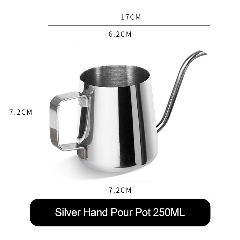 250ml/350ml/600ml Coffee Kettle Silver Black Food Grade Stainless Drip Pot Long Thin Mouth Kettle Tea Pot Non-stick Coating Home