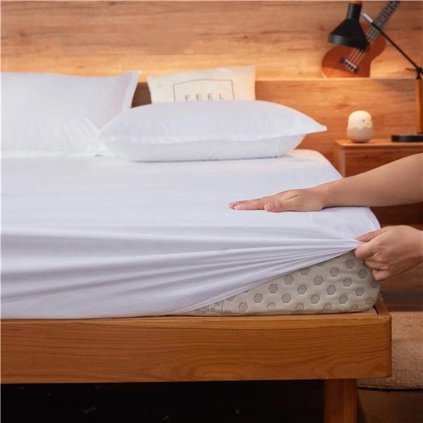 Single/Full/Queen/King Solid Color Fitted Sheets King Size Mattress Protector Bed Cover Bed Sheets Bedsheet Solid Bedspreads 99.99% Waterproof