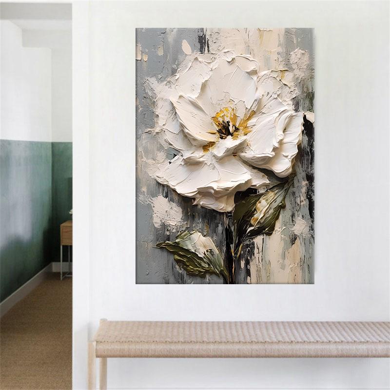 Abstract White Flower Oil Painting Printed On Canvas White Floral Posters and Prints for Porch Living Room Wall Decoration