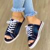 Women Cutout Canvas Shoes Denim Thin Casual Spring Autumn Low-top Leisure Peep Toe Slipers