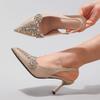 Rhinestone Ladies Sexy Pointed Pearl High Heels Fabric Embroidery Glitter Gorgeous Wedding Sandals European and American Style