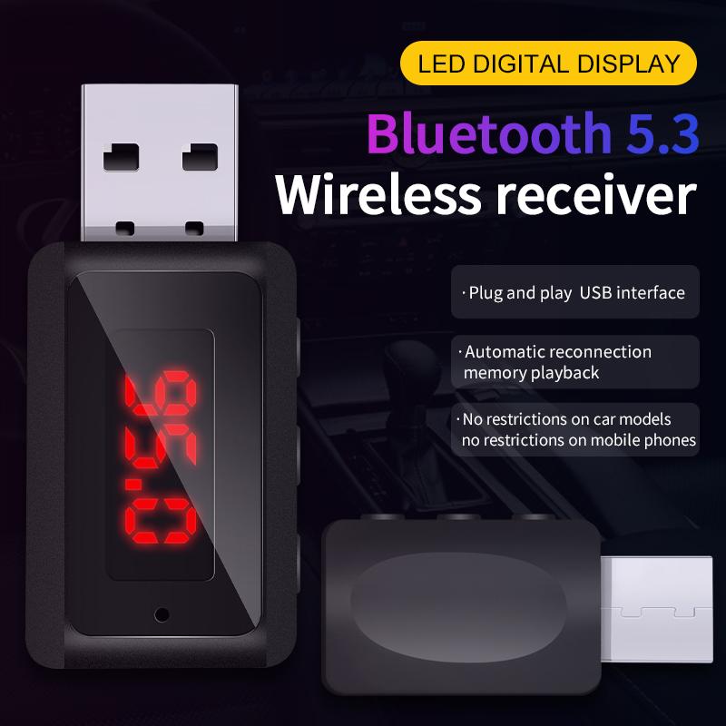 Автомобильный Bluetooth 5.3 FM-передатчик USB беспроводной аудиоадаптер с микрофоном Hands-Free звонки музыка для автомобильной аудиосистемы