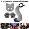 Furry Therian Costume Set for Girls Women Faux Fur Tail Plush Masque Fluffy Paw Gloves Set Fox Cat Wolf Animal Cosplay Accessories for Halloween