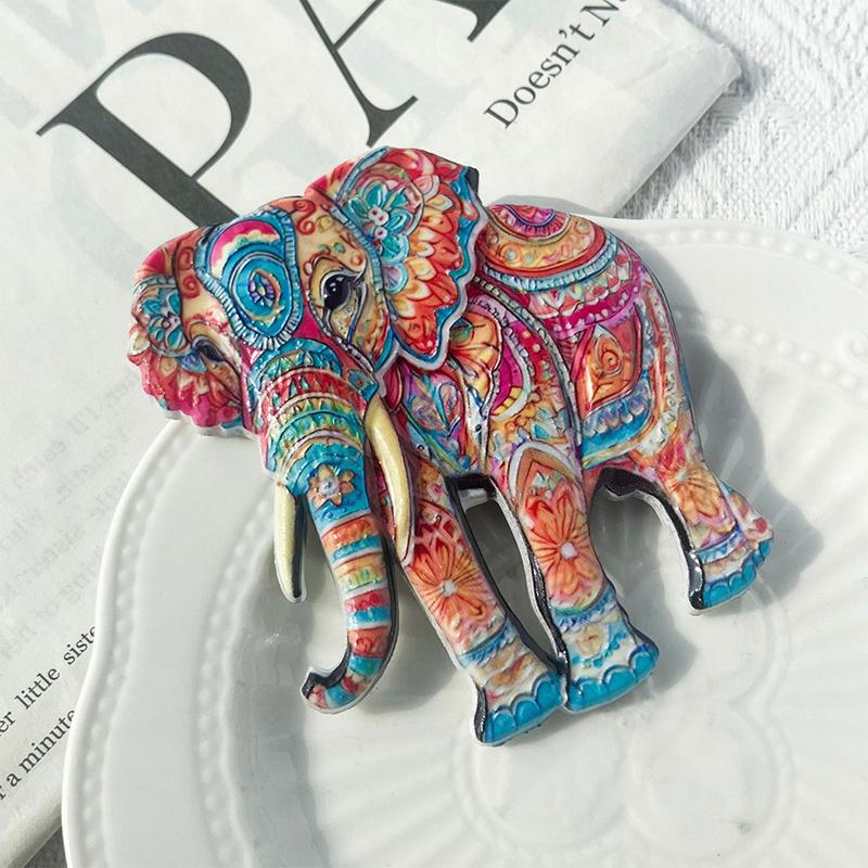 Милый слон Богемный узор Рельефный магнит из смолы Традиционный дизайн Стерео рельеф Для холодильника Сувенир из путешествия Магнитный