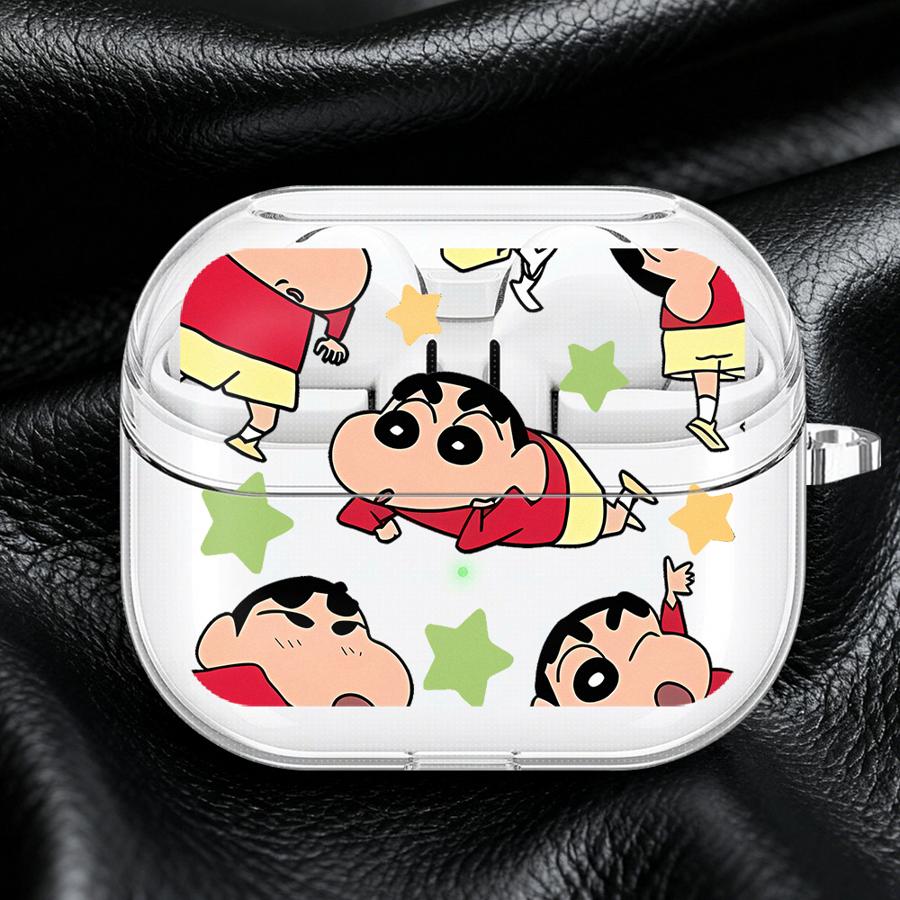 Case For Samsung Galaxy Buds Live 3Pro 2Pro 2 4 Pro 4Pro 3 FE Clear Earphone Cases Cover With Hook Crayon ShinChan Cute