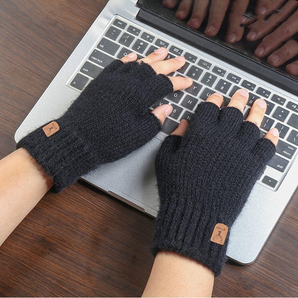 Leather Label Antler Men Wool Mittens Half-finger Gloves Female Gloves Knitted Cashmere Gloves