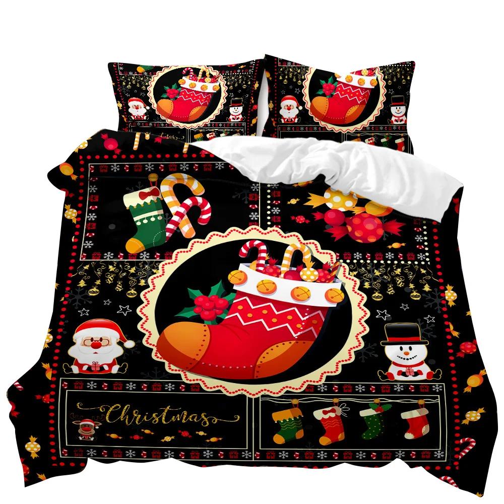 Рождественский пододеяльник Веселый рождественский чулок Одеяло Подарки на Рождество Постельное белье для детей С Новым годом Конфеты Полиэстер Одеяло