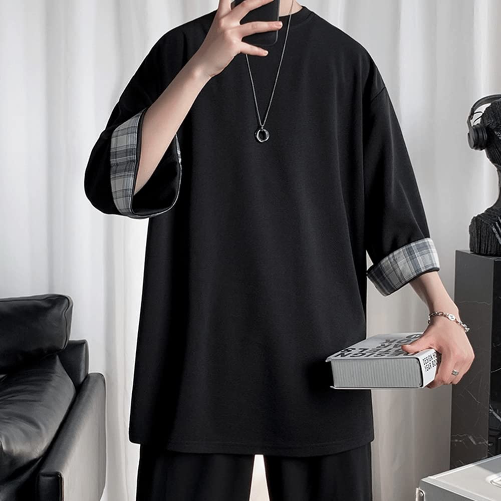 Летняя большая свободная одежда с круглым вырезом на спине [foveitaa], мужские футболки, рукава 3/4, однотонные, размер, силуэт, лето, посадка, воротник, мягкий, удобный,