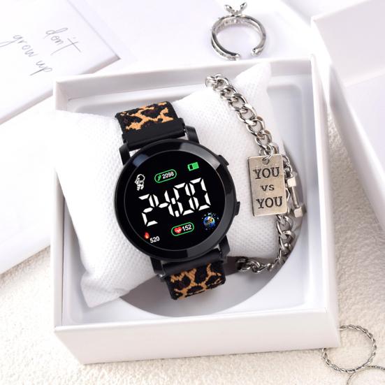 Светодиодные электронные часы Эластичный ремешок Многофункциональные Светящиеся Круглый циферблат Регулируемый Отображение времени/даты Плетеные Цифровые Наручные часы Часы Мода