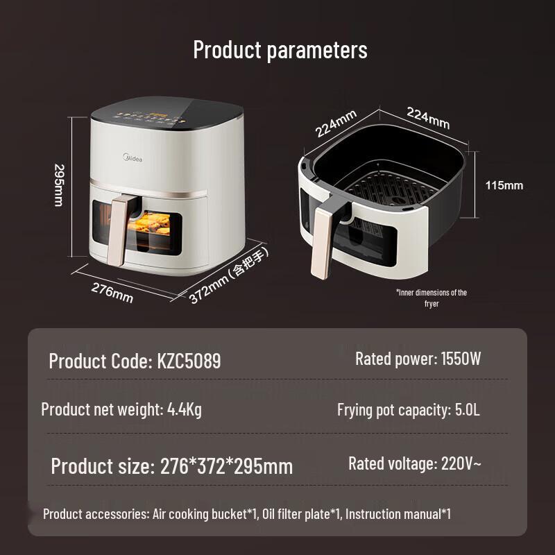 Midea KZC5089 5L Air Fryer Oven with Visual Window CN plug (adapter included)