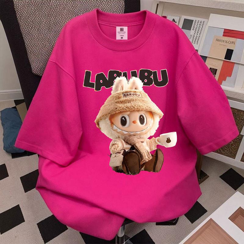 LABUBU Clothes T-shirt Korean Oversize Summer Loose Unisex Men Tops Unique Blouse Baju Perempuan Murah Lengan Panjang Wanita Baggy